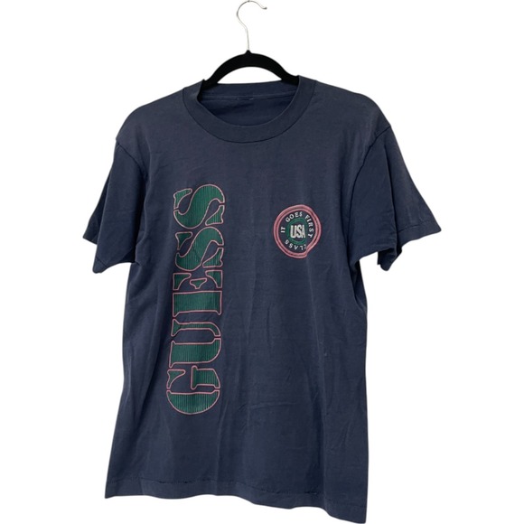 Vintage Guess T Shirt Navy Blue Mens Size M Short Sleeve Graphic Print Crew Neck - Picture 2 of 6